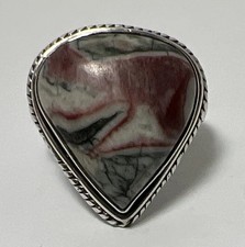 Vintage Southwestern Sterling Silver 925 Red Jasper Pear Shaped Ring Size 12