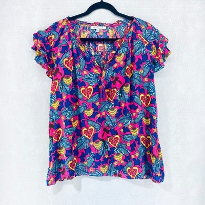 Rose + Olive Top Womens L Purple Floral Pullover Blouse Lightweight Fruit
