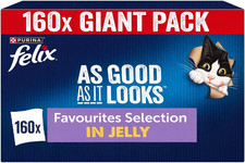 160 x 85g FELIX As Good As it Looks Favourites Selection in Jelly Wet Cat Food 4.58 per kilo
