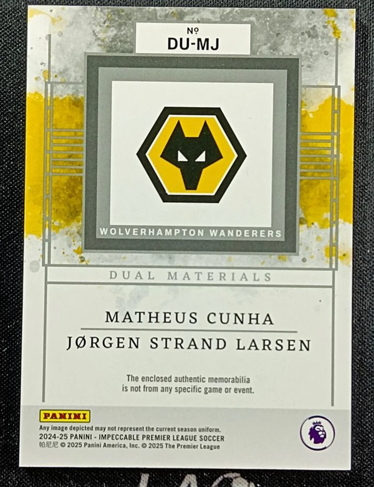 Matheus Cunha/Jorgen Strand Larsen 2024-25 Impeccable EPL Dual Materials 05/49 - Image 2 of 2