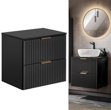 Bathroom Vanity Unit Countertop Ribbed Fluted Wall Cabinet 600 Black Modern Adet