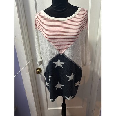 7th Ray White Waffle Americana Pattern Short Sleeve Top in XL