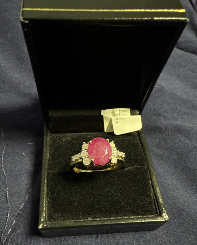 Natural Oval Ruby & Diamond 14K  Yellow Gold Cocktail Bridal Engagement Ring