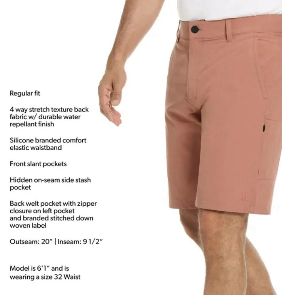 Hurley Mens Trek Hybrid Short Size 40 Waist, 9.5” Inseam, 20” Outseam Orange NEW