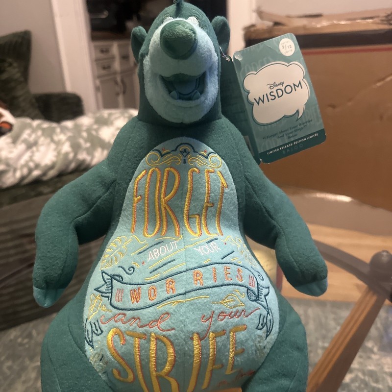 Disney Wisdom Baloo Plush Quote "Forget Your Worries" Teal 12" With Tag