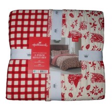 Hallmark Santa Celebration 3-Piece King Quilt Set   Red/White Reversible New