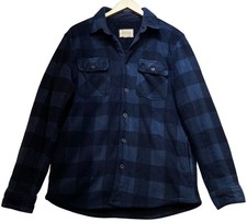 Boston Traders Mens Soft Fleece Button Up Overshirt Size M Navy Blue Plaid