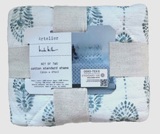 NICOLE MILLER Artelier Quilted Pillow Shams Standard SAGE GREEN on WHITE New