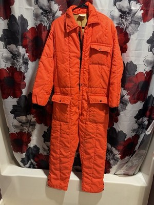 Vintage Fieldmaster Insulated Orange Coveralls Work Hunting Jumpsuit L