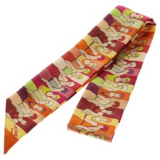 HERMES Twilly People Playing in Water Scarf Pink x Orange Multi color From Japan