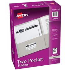 Avery  Two Pocket Folders, Holds up to 40 Sheets, Business Card Slot, 25 Gray Fo