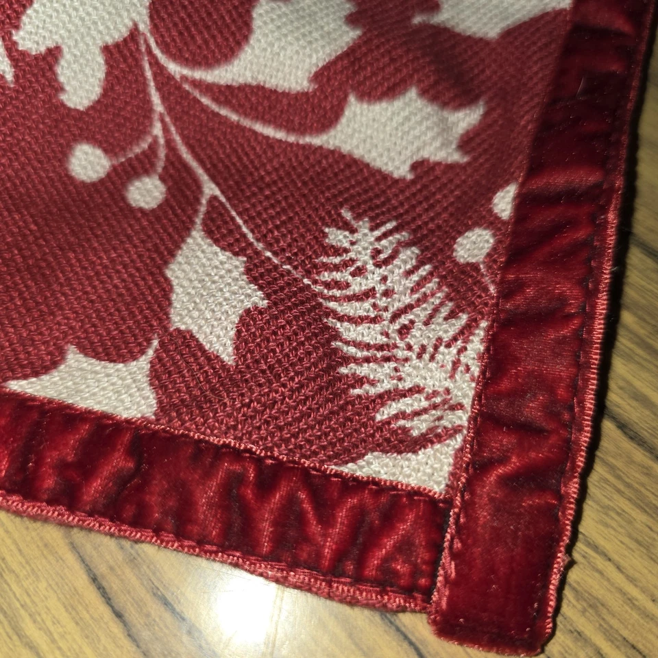 Tovaglioli da tavola LAUREN RALPH LAUREN 4 pezzi marrone Natale bordo velluto agrifoglio - Immagine 4 di 4