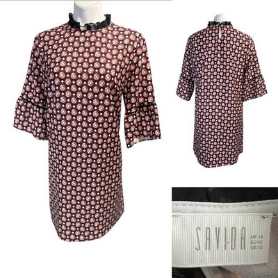 Savida Dress Sz 10 Black multicolor half sleeve shift knee length office fall