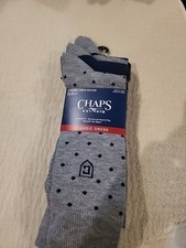 Chaps Classic Dress Dot Crew Socks , Pack Of 3 BLUE AND GREY NWT