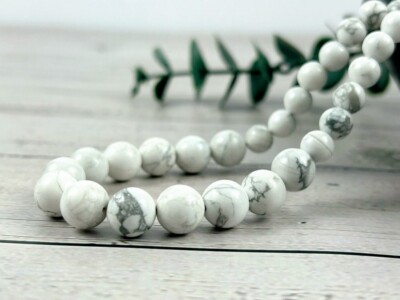 A++ Natural Howlite Smooth Round Gemstone Beaded Self-Acceptance Necklaces 18''