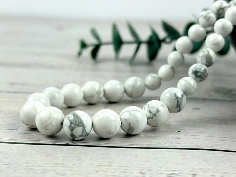 A++ Natürlicher Howlith Glatt Rund Edelstein Perlen Selbstakzeptanz Halskette... - Bild 2 von 4