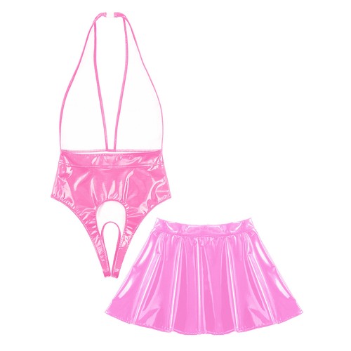 Set lingerie donna pelle supporto profondo V body apertura all'uncinetto gonne - Foto 20 di 26