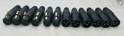 12(Lot) XLR 3 Pin 6 Male 6 Female Gold Contacts Microphone Cable Plug Connectors