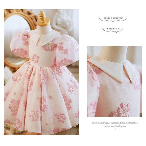 Girl Evening Ball Gown Kids Print Vintage Dress Birthday Party Luxury Dress - Picture 10 of 14