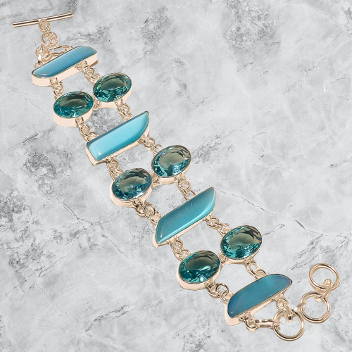 Plated By 925 Silver Aquamarine And Chalcedony Gemstones Bracelets Jewelry S-69 - Picture 5 of 9