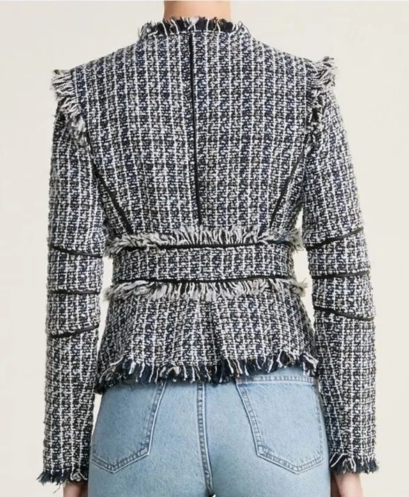 Chaqueta Blazer Walter Baker Baca Cremallera Completa Tweed Flecos Borde Imitación Cuero Talla M Foto 2 de 4