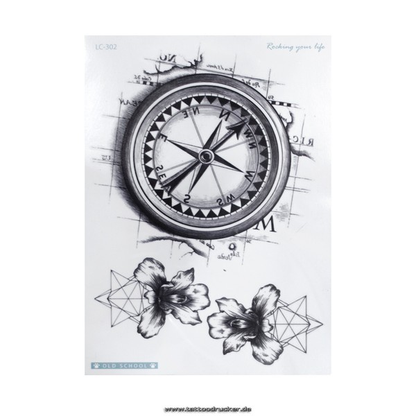1 X Xl Kompass Tattoo - Orchideen, Geometrie - Temporary Haut Tattoo - LC302 (1)-image
