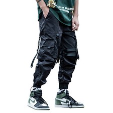 Niepce Men's Strapped Techwear Cargo Pants Streetwear Black Joggers