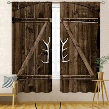Rustic Barn Door Curtains Rod Pocket Farmhouse Brown Wooden Barnwood Vintage ...