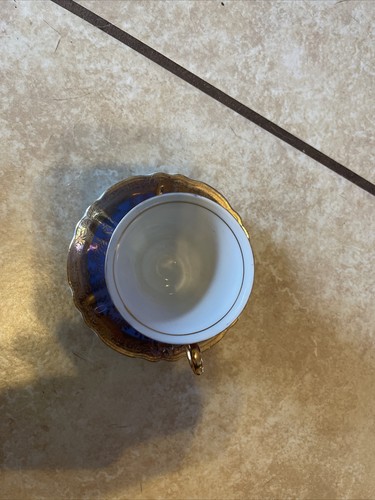 Piattino tazza tè vintage blu oro raro vittoriano corteggiamento coppia Fragonard 11/275 - Foto 3 di 7