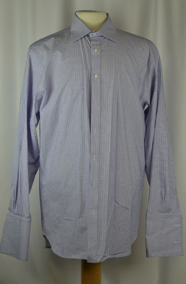 Pink Men's Shirt Size 17 Check Pattern French Cuff Spread Collar Career 17/43  - Image 2 of 4