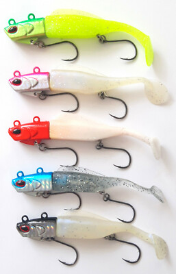 5-er Set JIGGING SHAD 42g Gummi Fisch Jig Kopf Spinn Bait Pilker Dorsch Köder