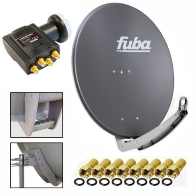 Fuba 74x84cm Alu Anthrazit DAA 780 Sat Anlage 4 teilnehmer Quad LNB 0,1 dB HD