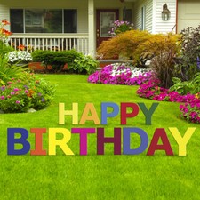 HAPPY BIRTHDAY Plastic Outdoor 20" Letters YARD SIGN Staked Standup Party COLORS