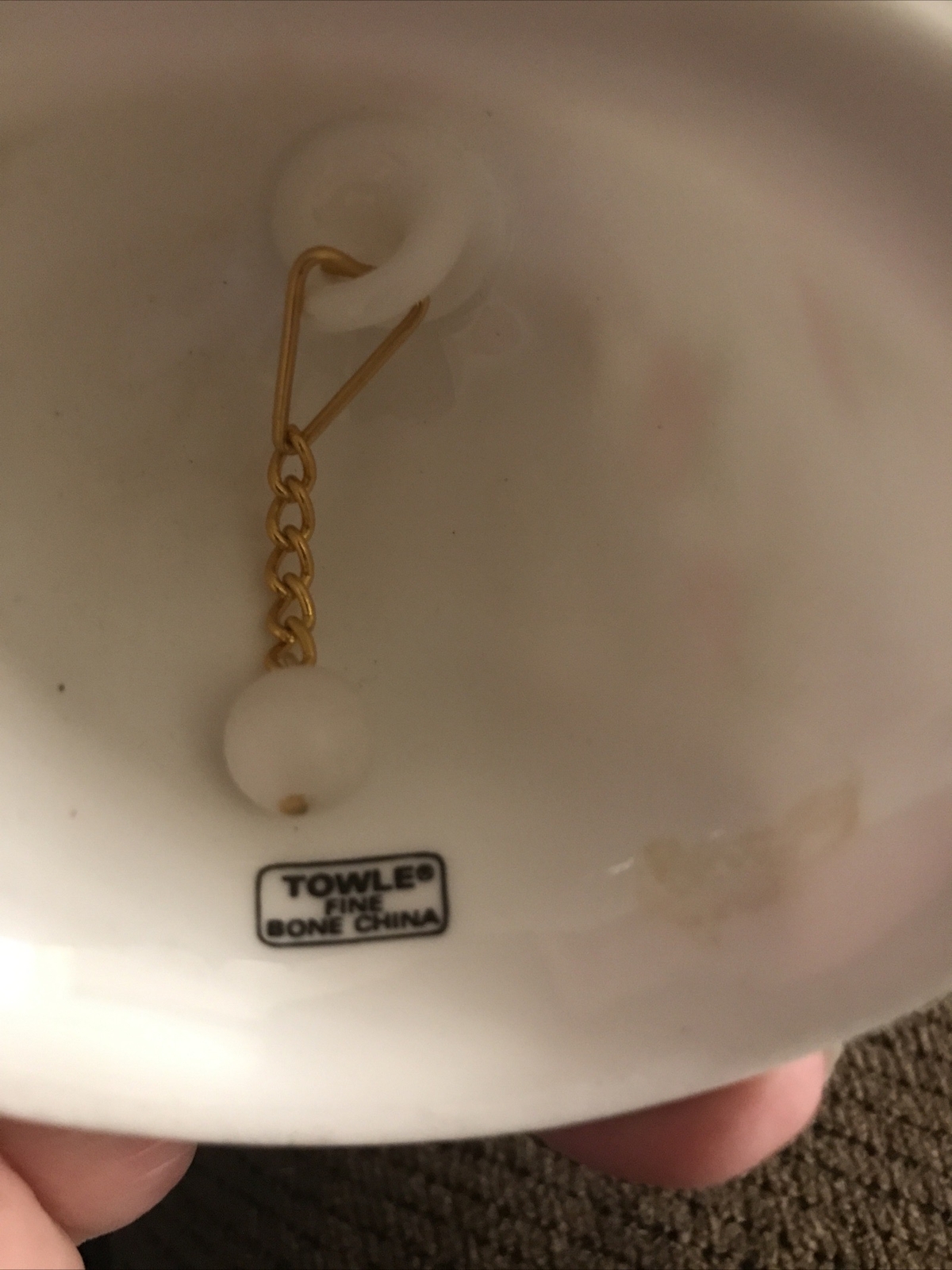 Vintage Towle Bone China Dinner Bell Pink Rose Buds Flowers Gold Trim