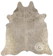Metallic Gold on Off White Genuine Cowhide Rug -  Size 6'x 8' - Top Quality