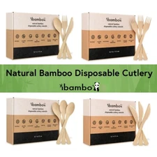 Ibambo 100% Bamboo Utensils - Assorted Bamboo Cutlery - Disposable or Reusable