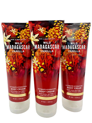 Bath & Body Works LOT 3 Wild Madagascar Vanilla Body Cream Lotion 8 oz Pear 3pk