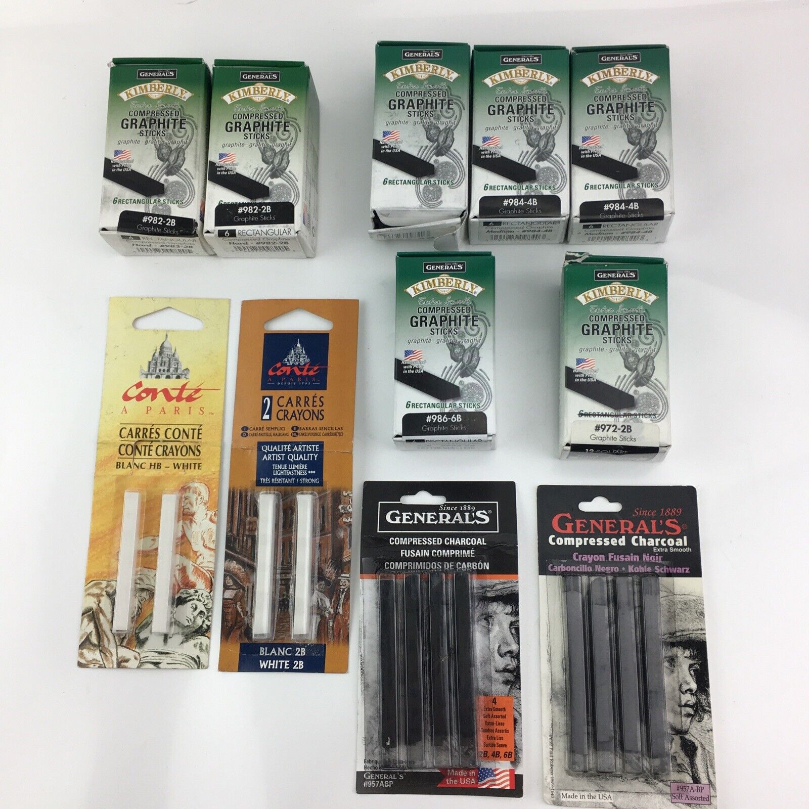 Big Lot of General's Kimberly Compressed Graphite Square Art Sticks Variety