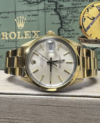 VINTAGE Rolex Oyster Perpetual Date Gold Plated Silver Dial 34mm Watch ref 15505 - Picture 1 of 8