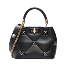 Valentino Garavani Black Roman Stud Top Handle Small Tote Bag