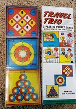 Travel Vintage Travel Trio 3 Plastic Pocket Games: Mill Game, Tic Tac Toe, NIM