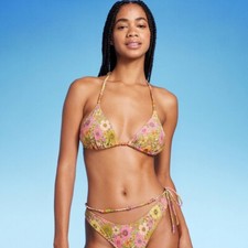 NWT Women's Beaded Strap Triangle Bikini Top - Wild Fable  Pink Lurex Floral