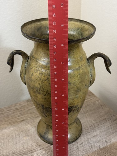 Vintage French Patina Bronze Urn Swan Handles Empire Vase - Picture 12 of 13