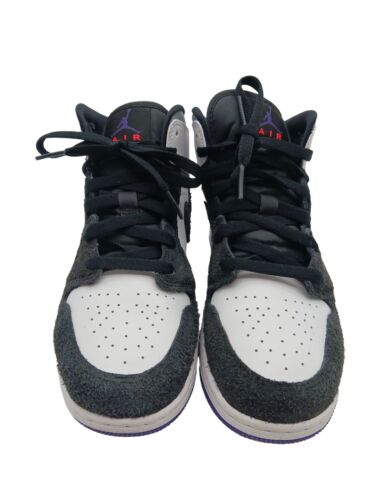 Air Jordan 1 Mid White Black Purple Suede & Leather Youth Size 6Y - Authentic