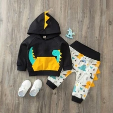 NEW Dinosaur Baby Boys Hooded Sweat Shirt & Pants Outfit Set