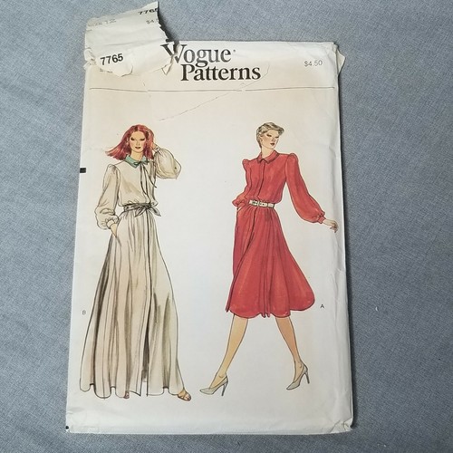 Vogue 7765 Buttoned Dress Womens Size 12 Bust 34 CUT Elastic Waist 1980s