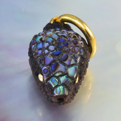Gold Vermeil Sterling Silver & Multicolor Shell Snake Pendant Diamond Eyes 4.53g - Picture 7 of 12