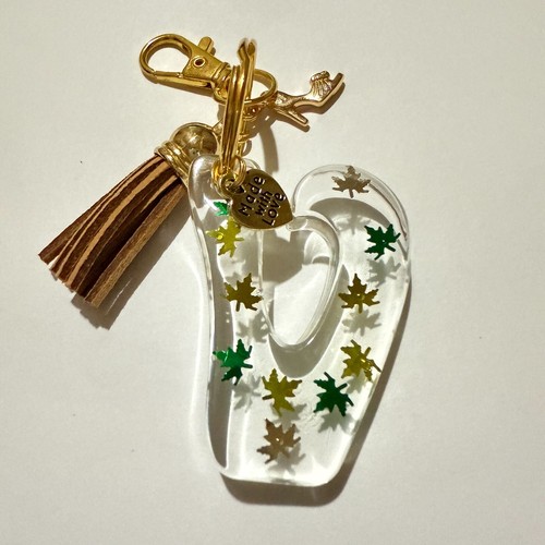 Resin Initial Keychain with Metallic Maple Leaves, includes 2 Charms & a Tassel - Picture 44 of 48
