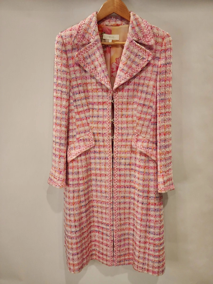 ESCADA Pink Tweed Pattern Long Coat Jacket Women Size 6 Y2K Vintage