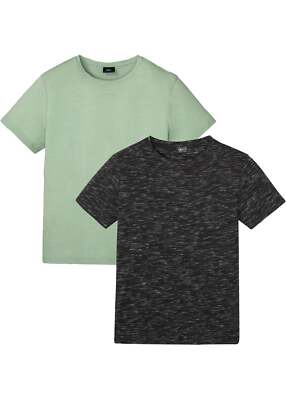2er Pack T-Shirt Regular Fit Gr. 44/46 (S) Softgrün Schwarz Herren-Shirt Neu*